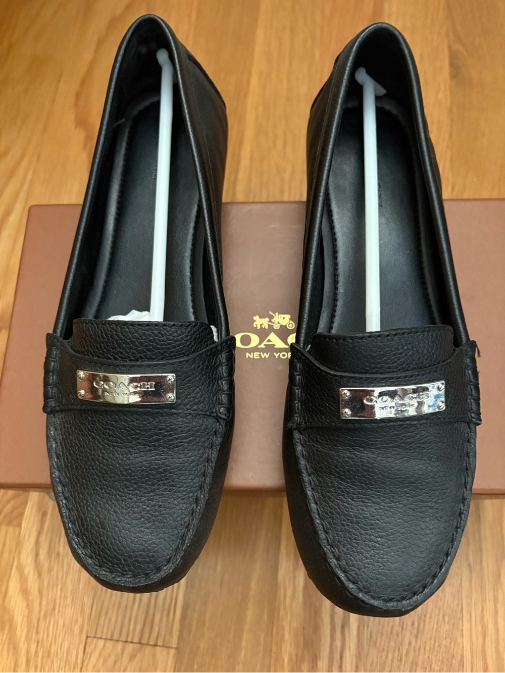 Coach Frederica Black Leather Moccasin Loafers with Silver Accent, NWT - Picture 7 of 11